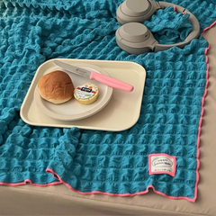 Slow Hour Blue Blanket with Pink Trim