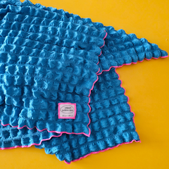 Slow Hour Blue Blanket with Pink Trim