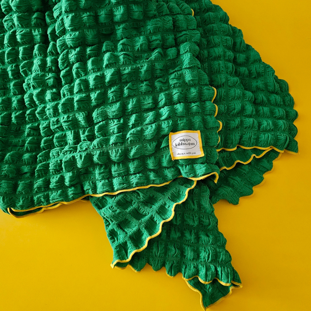 Slow Hour Green Blanket with Yellow Trim